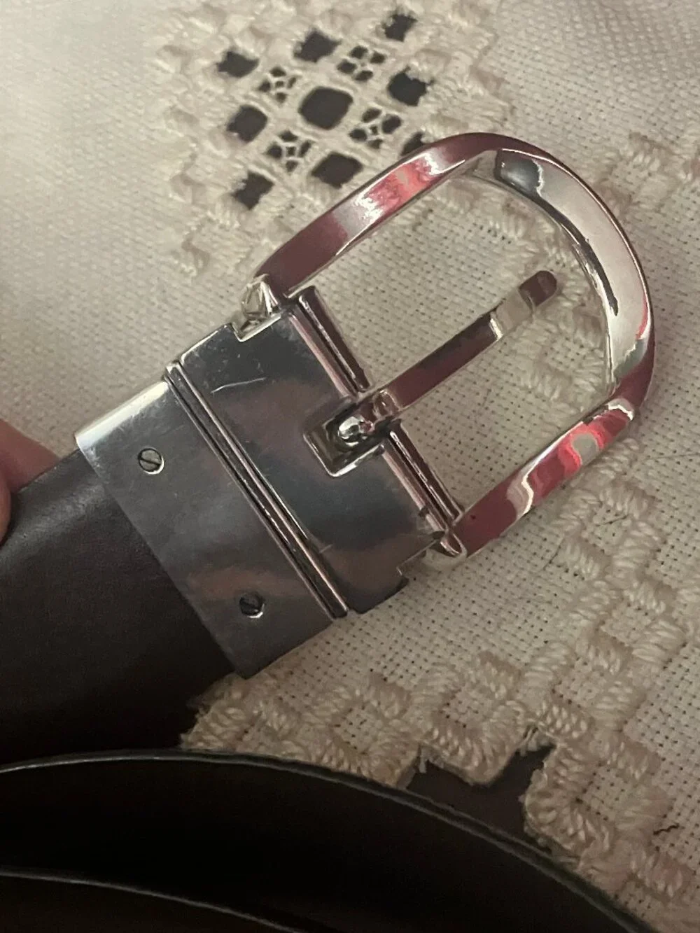 Ralph Lauren Dark Brown Croc-Embossed Leather Belt with Silver Buckle